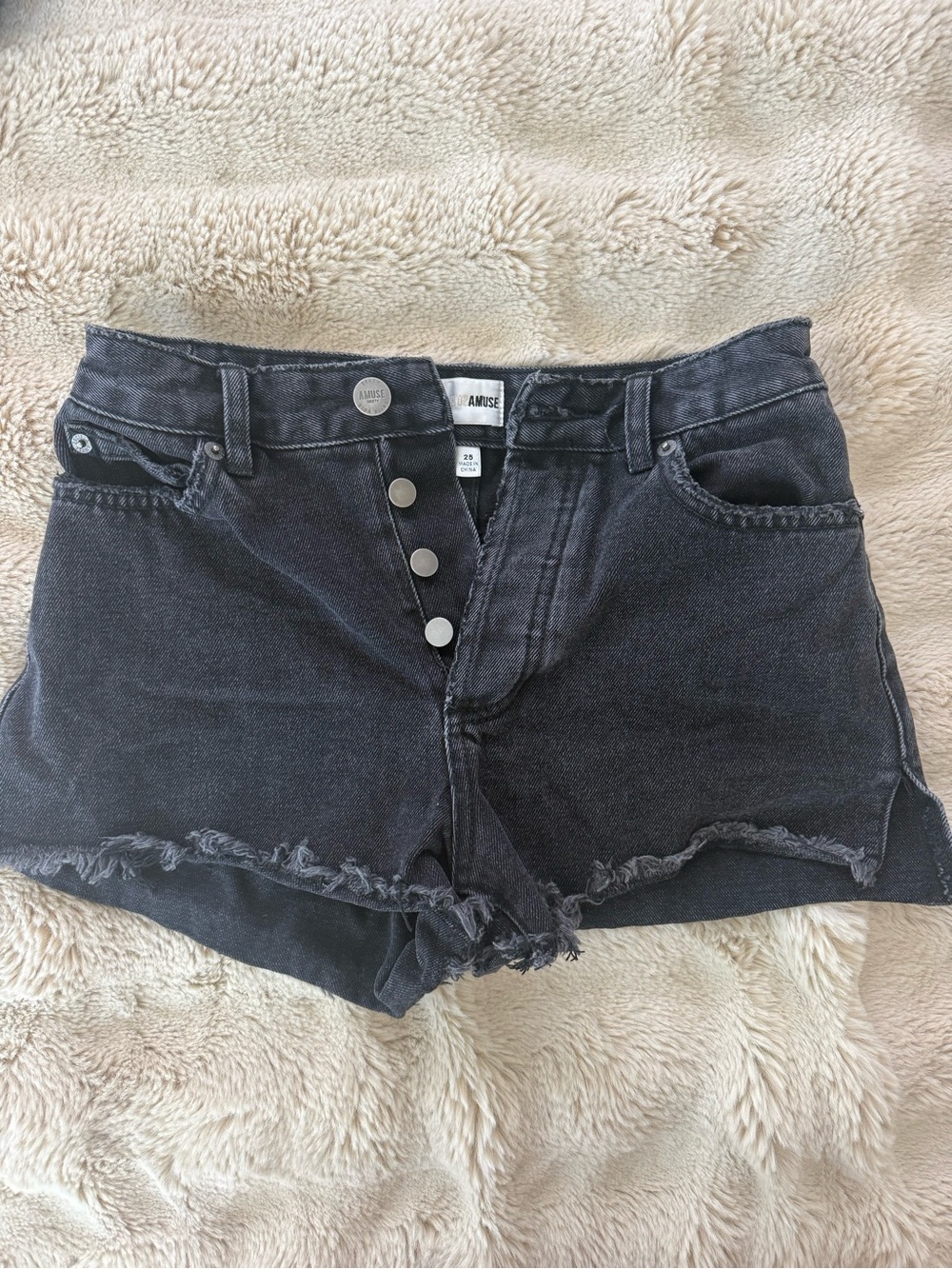 Amuse Society Black Frayed High-Rise Denim Shorts